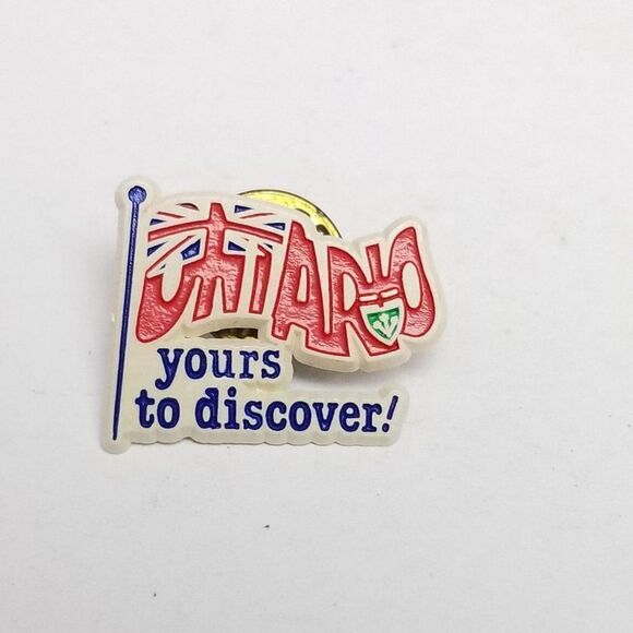 Vintage Ontario Yours To Discover Plastic Pin, Red White Blue Brooch, Estate - Picture 6 of 6